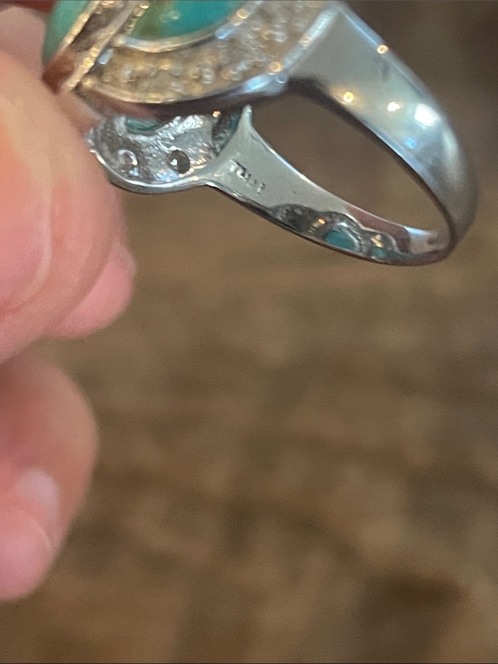 925 Silver Turquoise Stone Ring Size 7.5-8 Thailand - Picture 5 of 7